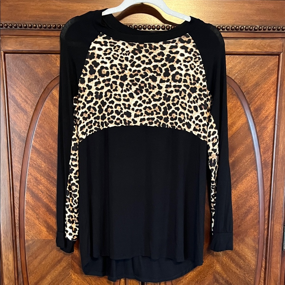 Celeste Black and Leopard Print Blouse